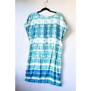 BLL M blue batik tie-dye dress india womens short sleeve short WITH BELT